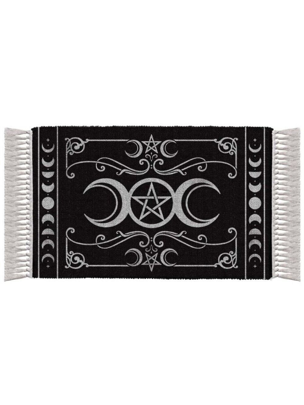 Black White Tasselled Hand Woven 38" X 20" Triple Moon Area Rug NEW
